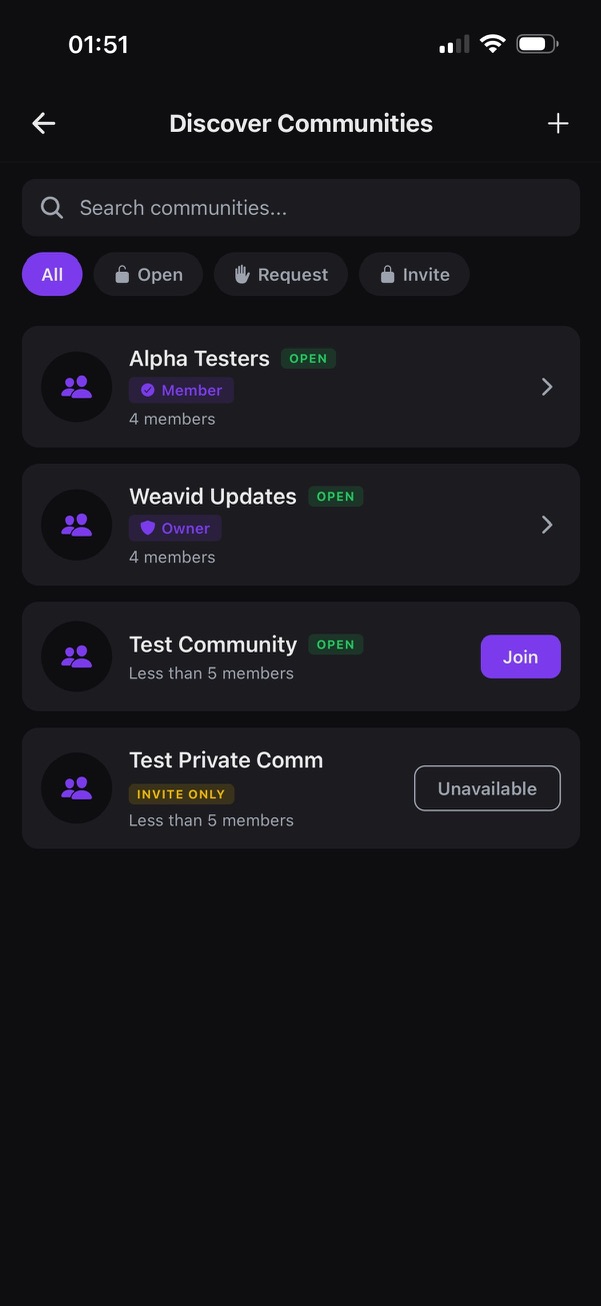 Weavid Communities — discover and join communities